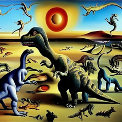 319697472 dinosaurs  begining of life  sun catching  energy  euphoria  nature  surrealism  Salvador Dali-transformed