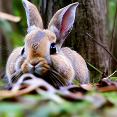5 small rabbit scared in forest-transformed